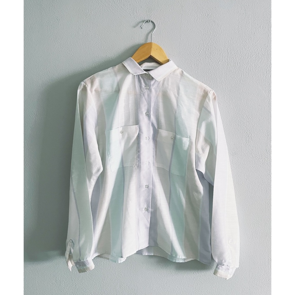 1980s-1990s Vintage Pastel Vertical Stripe Blouse